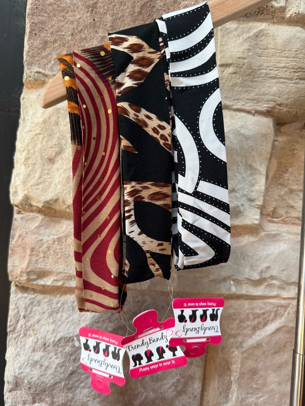 TrendyBandz Patterned No-Slip Headbands - Black, White, Brown, Burgundy